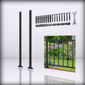 Lgfslz38in2pcsmsh Aatrixkit 38 Inch Fence - And Rail Handrail Post 2pcs Metal Railing With Bra Black