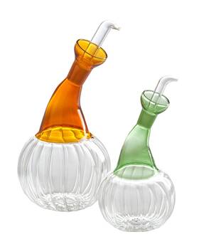 Abigails 605018044369 Isola Clear Glass Oil And Vinegar Set Amber/green 4 Inch X 9.5 7