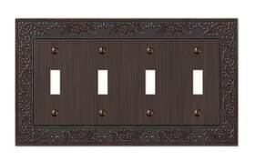 43t4vb Amerelle English Garden 4 Gang Toggle Metal Wall Plate - Aged Bronze