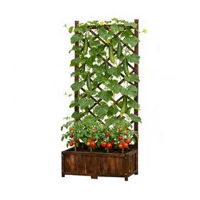 Kd-68bb Anraja Raised Garden Bed With Trellis Wooden Planter Box Outdoor Wo... Fast Ship
