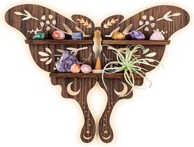 Anroye 787996052243 Luna Moth Crystal Shelf Display Boho Pine Wood Wall Floating Shelves