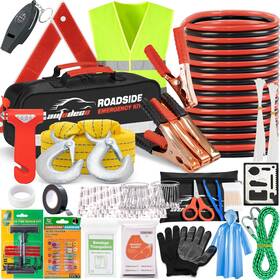 Xy0009-car Autodeco Car Roadside Emergency Kit Premium With Jumper Cables Tow Str