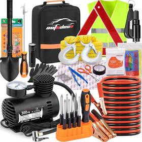 Autodeco Xy0063-carkit-69pcs-black Car Emergency Roadside Assistance Kit With Jumper Cables Tire Inflator