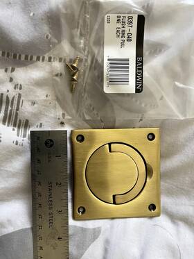 0387-040 Baldwin 3-1/2 Inch Solid Brass Flush Ring Pull. 2 Each. New Never Used