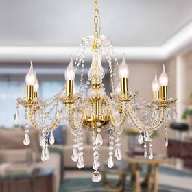 Fba-hygxhg014-19  Bavnnro 8 Lights Gold Color Luxury Candle Crystal Chandelier Ceiling Lamp Light Decor