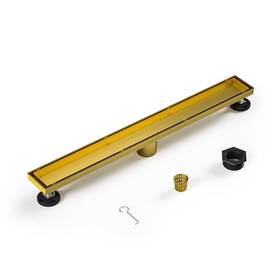 Bernkot 723497344906 Linear Shower Drain 24 Inch Brushed Gold Floor With Tiled Insert Grate And H
