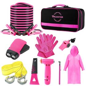 Yjb-fs01 Bhluuiyer Car Emergency Kit Pink Roadside With Jumper Cables Tow Ro