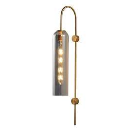 Bokt 788464944992 Brushed Brass Gold Wall Mounted Sconce Mid Century Modern Smoke Gray Gla
