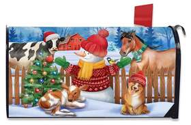 Briarwood Lane 840011637969 Barnyard Snowman Christmas Magnetic Mailbox Cover Dog Horse Co