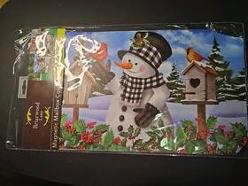 M01866 Briarwood Lane Checkered Snowman Winter Magnetic Mailbox Cover Cardinal Pair Standard