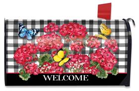 M01959 Briarwood Lane Checkered Geraniums Summer Magnetic Mailbox Cover Floral Standard