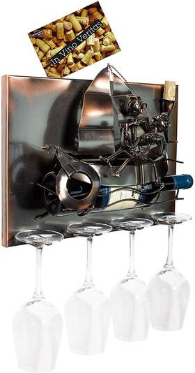 Brubaker 251219624228 Wine Bottle Holder Couple On Boat - Wall Mountable With 4 Glass Hold