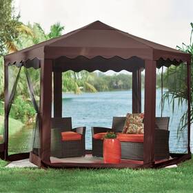 13ftw Brylanehome 196391264548 New And Improved Hexagon Gazebo - Chocolate
