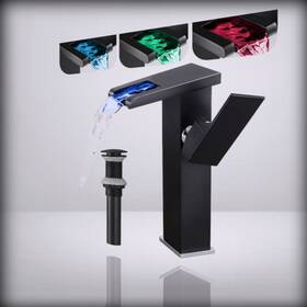 Z317h-b Chiczam Black Bathroom - Vessel Faucet Led Light 3 Color Changing Waterfall 9.8inch-tall