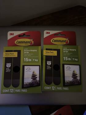 17206-12es Command Large Picture Hanging Strips Black 24 Total 15 Pound