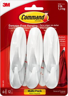 3m17081vp6es Command Medium Designer Hooks Holdes Up To 3 Lb 6 Wall White