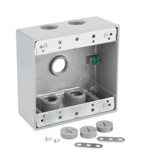 Wdb550g Commercial Electric 2-gang Metallic Weatherproof Box With 5 1/2 Inch Holes Gray