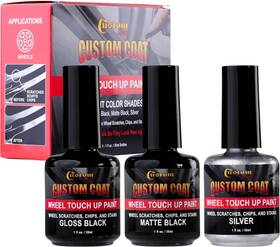 Custom Shop 840234538852 Silver Black Rim Touch Up Paint Kit - Wheel Curb Rash Repair Scratches C