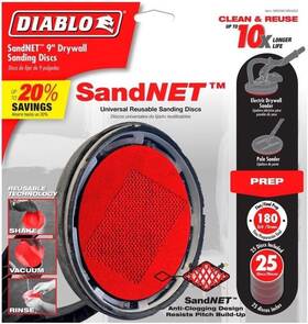 Dnd090180h25g Diablo Sandnet Sanding Discs For Drywall With Fine Grit 9 Inch Size 180-grit 25-pack