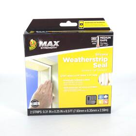 Duck 075353729380 Max Strength Silicone Weatherstrip Seal 17ft Medium Gap White Door Window