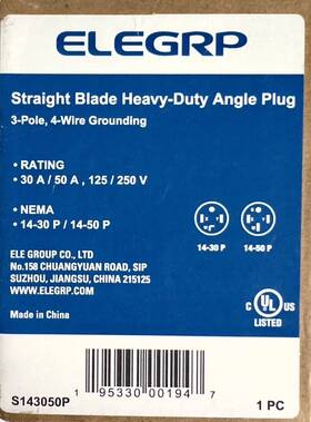 S143050p Elegrp 30 Amp/50 Amp 125/250-volt 3-pole/4-wire Grounded Straight Blade Angle