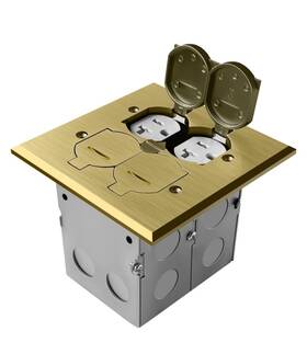 705549-c Enerlites 2 Gang Floor Outlet Box Kit Flip Lid Cover 20a Weather Resistant Brass Gold