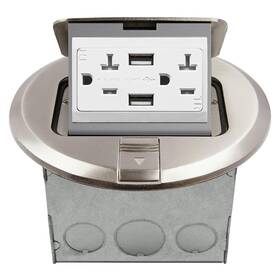 961501 Enerlites Round Pop-up Floor Box Kit 6 Inch Diameter Cover 20a Nickel Usb