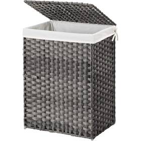 Fastfurninshing 659459020574 Grey Rattan Plastic Laundry Hamper Basket With Lid And Removable Cotton Liner Bag