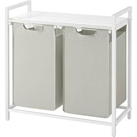 2-basket Fastfurninshing 659459062208 Laundry Hamper Sorter White Frame Removable Bags And Top Storage Shelf