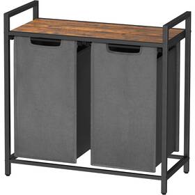 2-basket Fastfurninshing 659459126054 Modern Grey Laundry Hamper Sorter Black Frame Rustic Brown Top Shelf