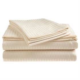 Fastfurninshing 659475454230 Full Size Dobby Stripe Sateen Sheet Set In Beige Microfiber