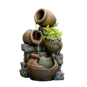 Fastfurninshing 659821535903 2-in-1 Outdoor Polyresin 15-gallon Pouring Pots Water Fountain Planter