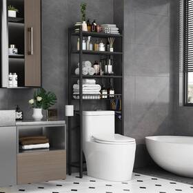 Fastfurninshing 730789280781 Black Over The Toilet Storage Freestanding Industrial Metal Wood Shelving Unit