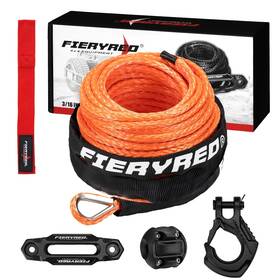 Fy-wr-15k-org-ufa Fieryred 3/16inch 50ft 8500lbs Synthetic Winch Rope Cable Kit With ... Fast Ship