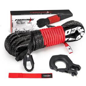Wr-blk-50ft-nor-kit-ufa Fieryred 3/16inch 50ft 8500lbs Synthetic Winch Rope Cable Kit With Forged Hoo