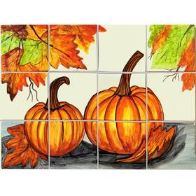 371315-7 Fine Crafts Imports Harvest Pumpkins Clay Talavera Mexican Backsplash Tile Mural