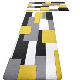 Fnl0402 Fnlndo Yellow Black Grey White Kitchen Rugs And Mats Set Of 2 Cushioned Anti Fatigue