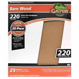 Gator 082354032722 9 Inch X 11 Bare Wood Sanding Sheets 220 Grit 25 Pack