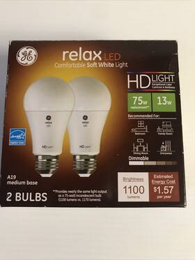 3006462 Ge Lighting Relax Led A19 Med Base Bulbs Hd Light 75 W 13w Open Box Nwot 2 1100 Lum