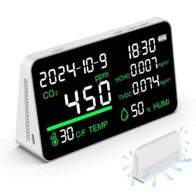 Gjoyny 739608396924 7-in-1 Air Quality Monitor Indoor Humidity Co2 Tvoc Hcho