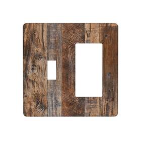 Gnauhuott 717331576721 Rustic Brown Wood Grain Decorator/toggle Switch Wall Plate Combination 2-gang