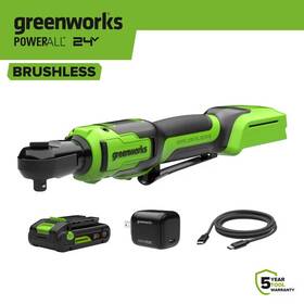 Greenworks Rw380a1 24v 60 Ft-lb 3/8 Inch Ratchet Wrench With 2.0 Ah Battery