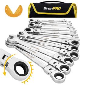 071068am Grenpro 13 Piece Flex Head Ratcheting Wrench Set Metric And Standard 8-19mm Combinat