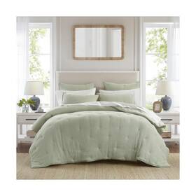 Hh13-1880 Harbor House Blue Cotton Muslin Quilt Set Sage Full/queen Crinkled Texture With E