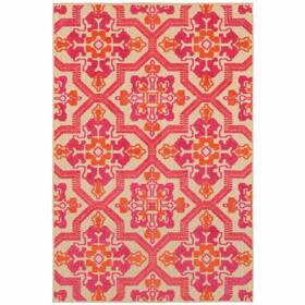 384333 Homeroots Outdoors 6ft X 9ft Pink And Orange Medallion Indoor Outdoor Area Rug