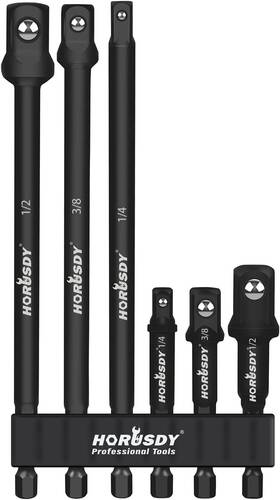 94311 Horusdy 6-piece Impact Sockets Adapter Sets 3-inch And 6-inch Hex Shank 1/4 Inch 3/