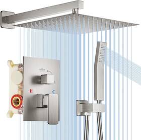 Hotqing 785249643033 Shower System 12 Inche Bathroom Luxury Rain Mixer Brushed Nickel