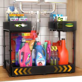 P732133583876 Housolution Under Sink Organizer 14 Inch -21 Width Expandable Large Black