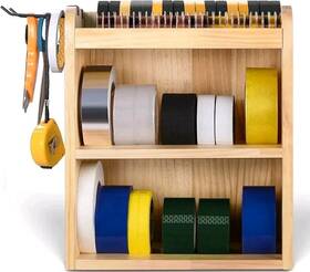 Ik1018-hy Ikkle Wooden Tape Roll Storage Organizer Rack With 2 Side Hooks Wall Mount &free Standing