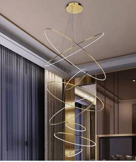 B0dhr64275 Jheantcy 7-rings Modern Gold Led Chandelier Dimmable Pendant Adjustable Height Ceiling
